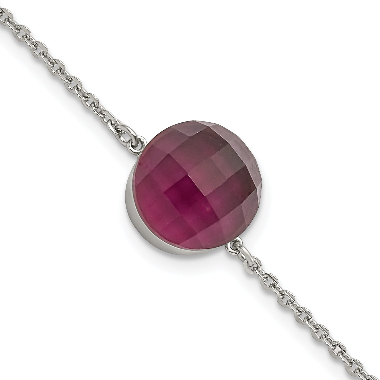 Stainless Steel Polished Maroon Glass w/1in ext Bracelet