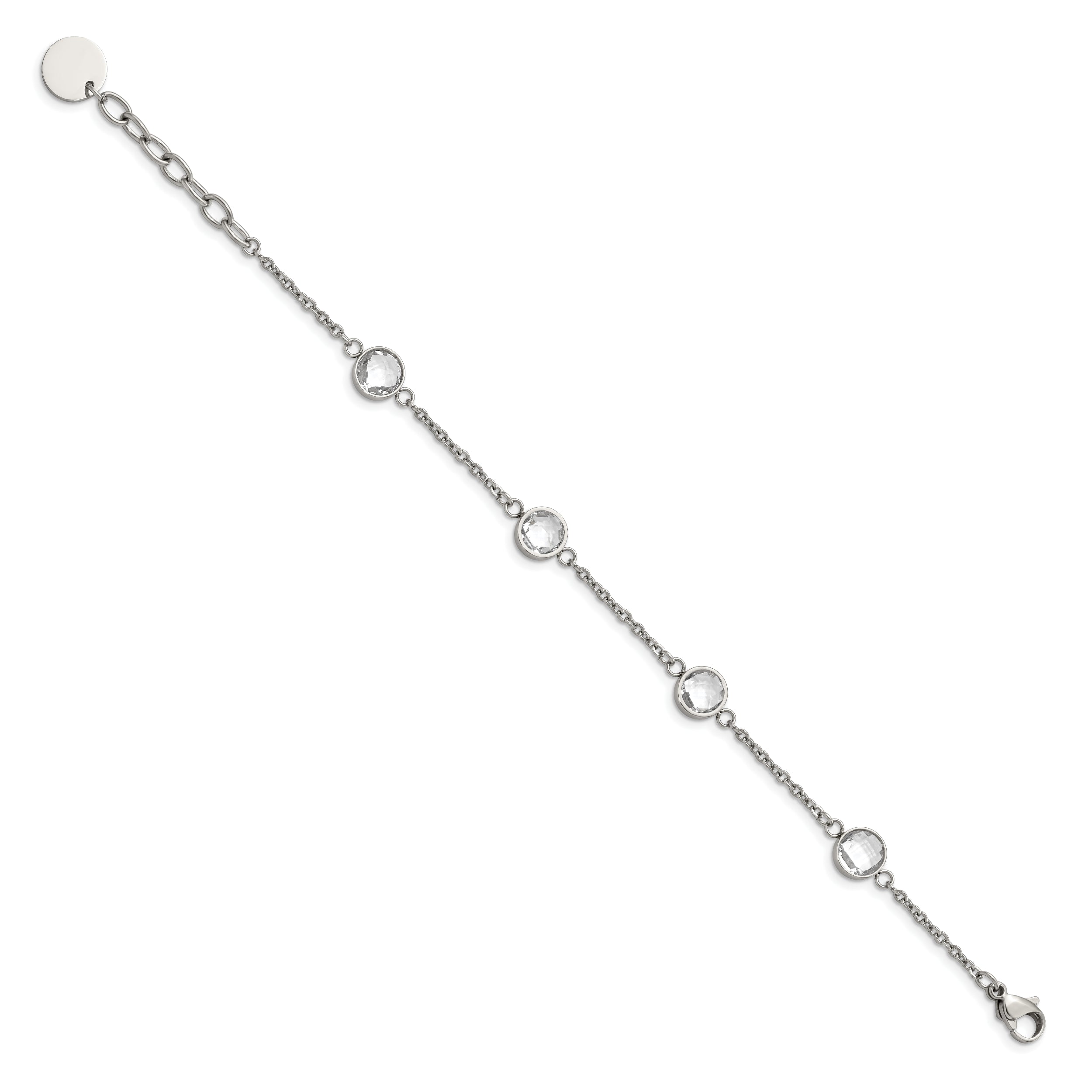 Chisel Stainless Steel Polished with Glass 6.5 inch Bracelet with 1.25 inch Extension