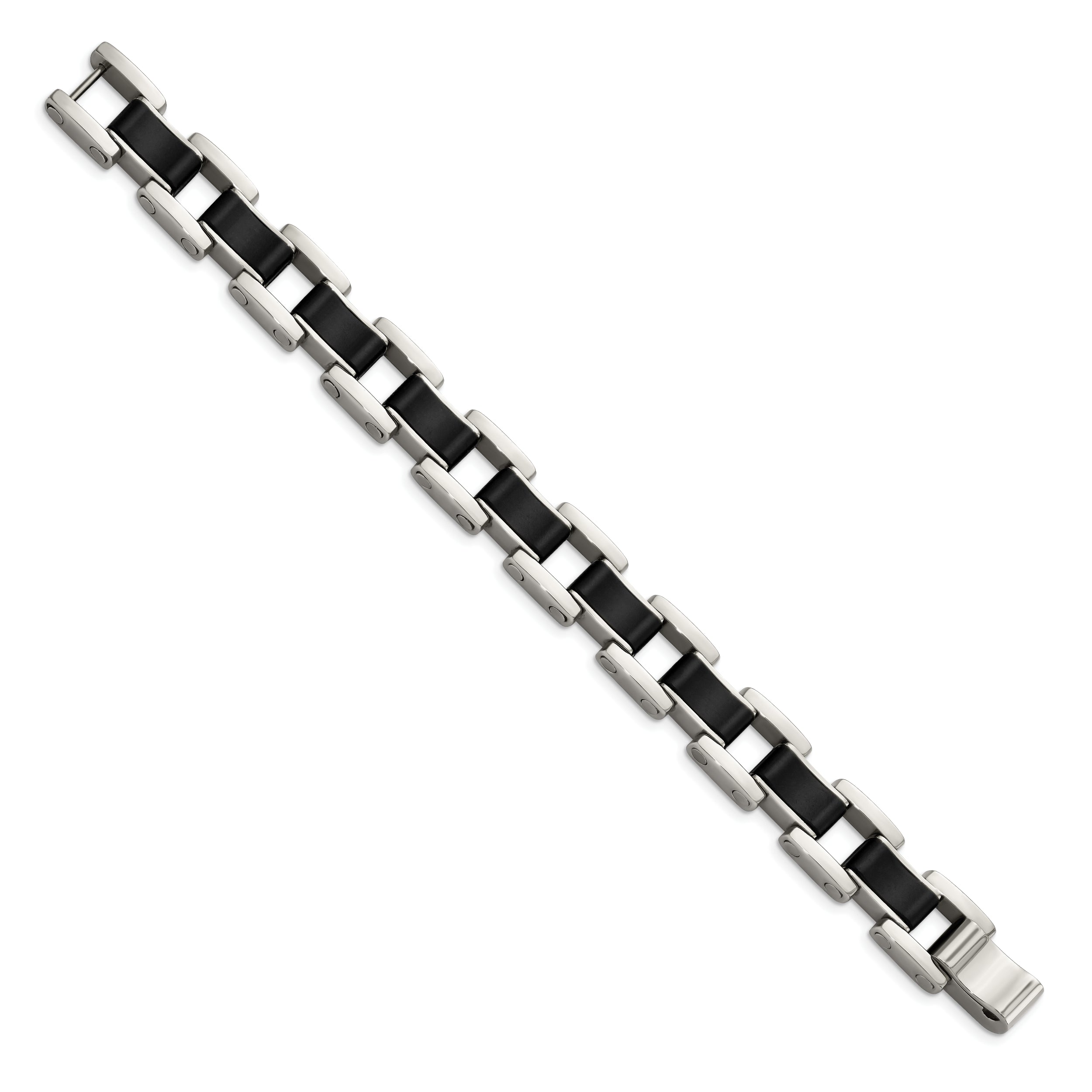 Chisel Stainless Steel Polished with Black Rubber Inlay 8.5 inch Link Bracelet