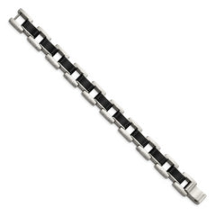 Chisel Stainless Steel Polished with Black Rubber Inlay 8.5 inch Link Bracelet