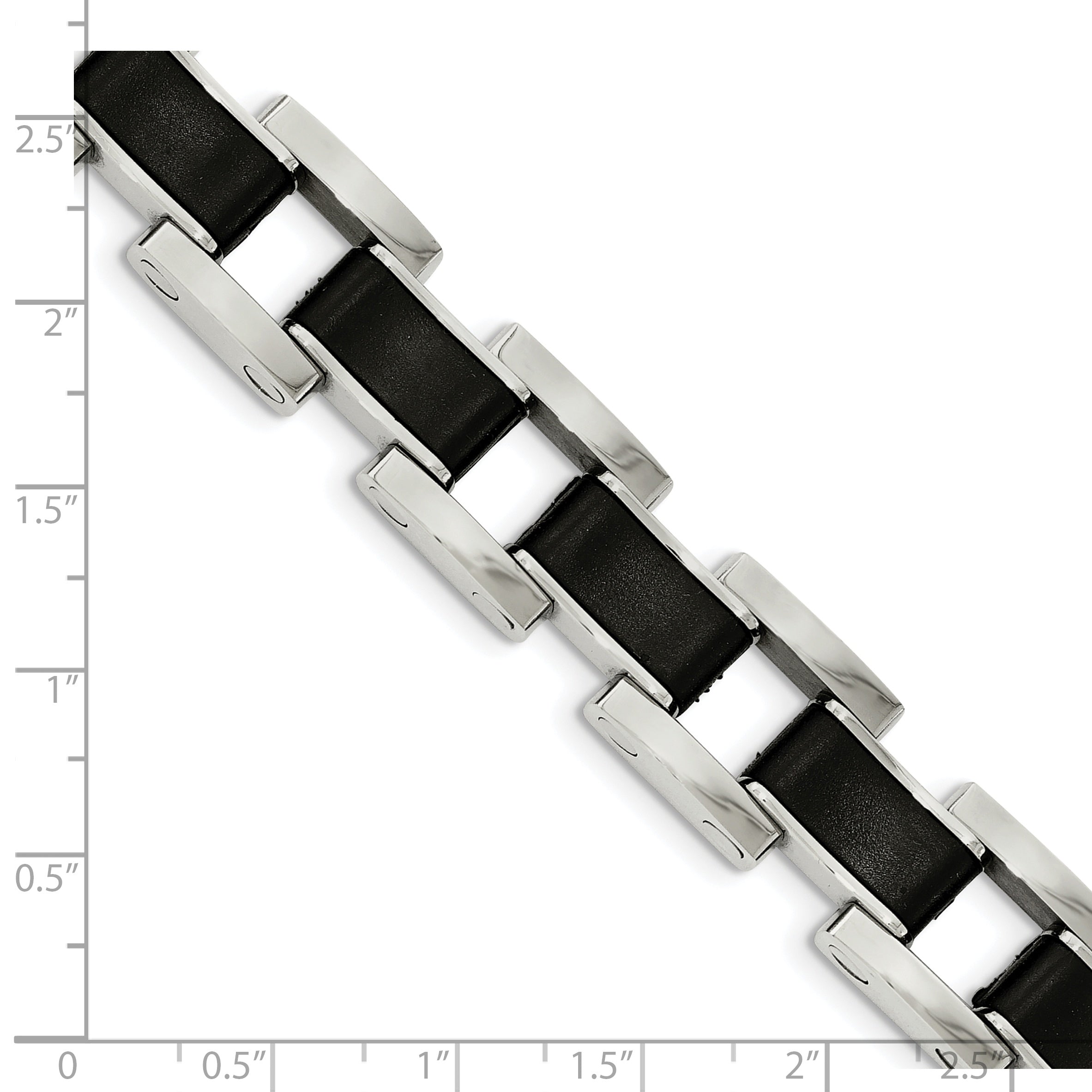 Chisel Stainless Steel Polished with Black Rubber Inlay 8.5 inch Link Bracelet