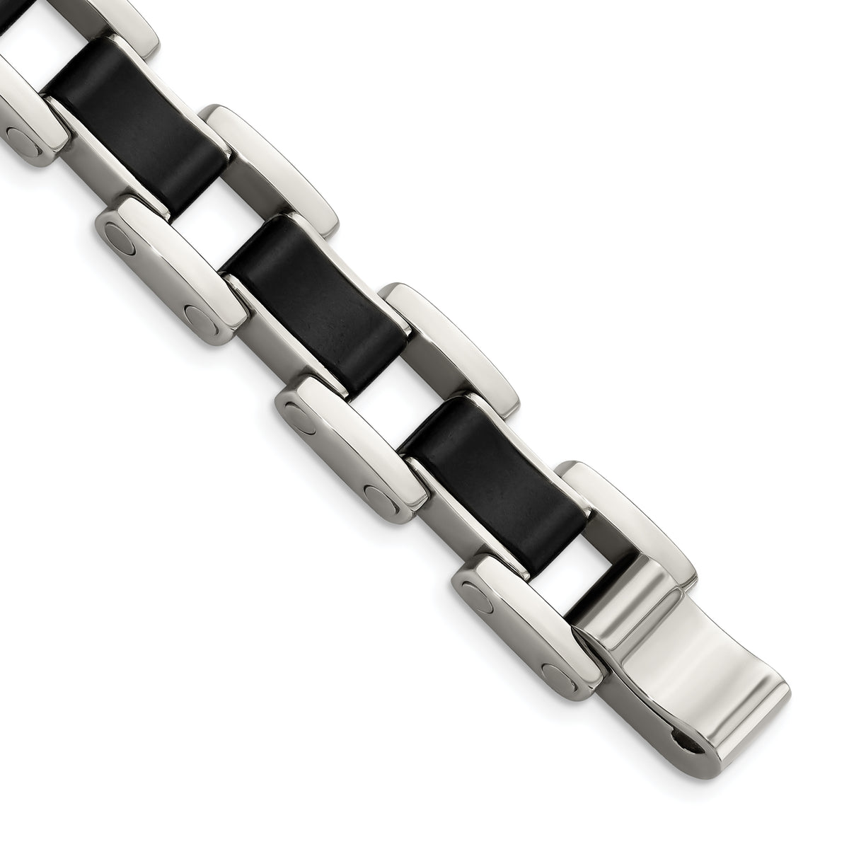 Chisel Stainless Steel Polished with Black Rubber Inlay 8.5 inch Link Bracelet