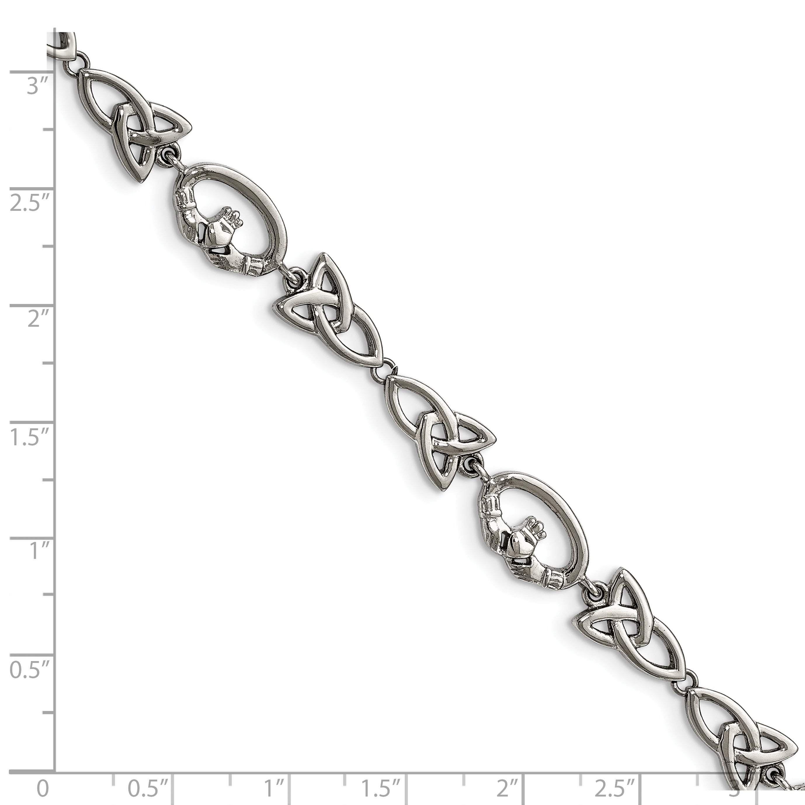 Chisel Stainless Steel Polished 7.75 inch Claddagh and Trinity Knot Bracelet