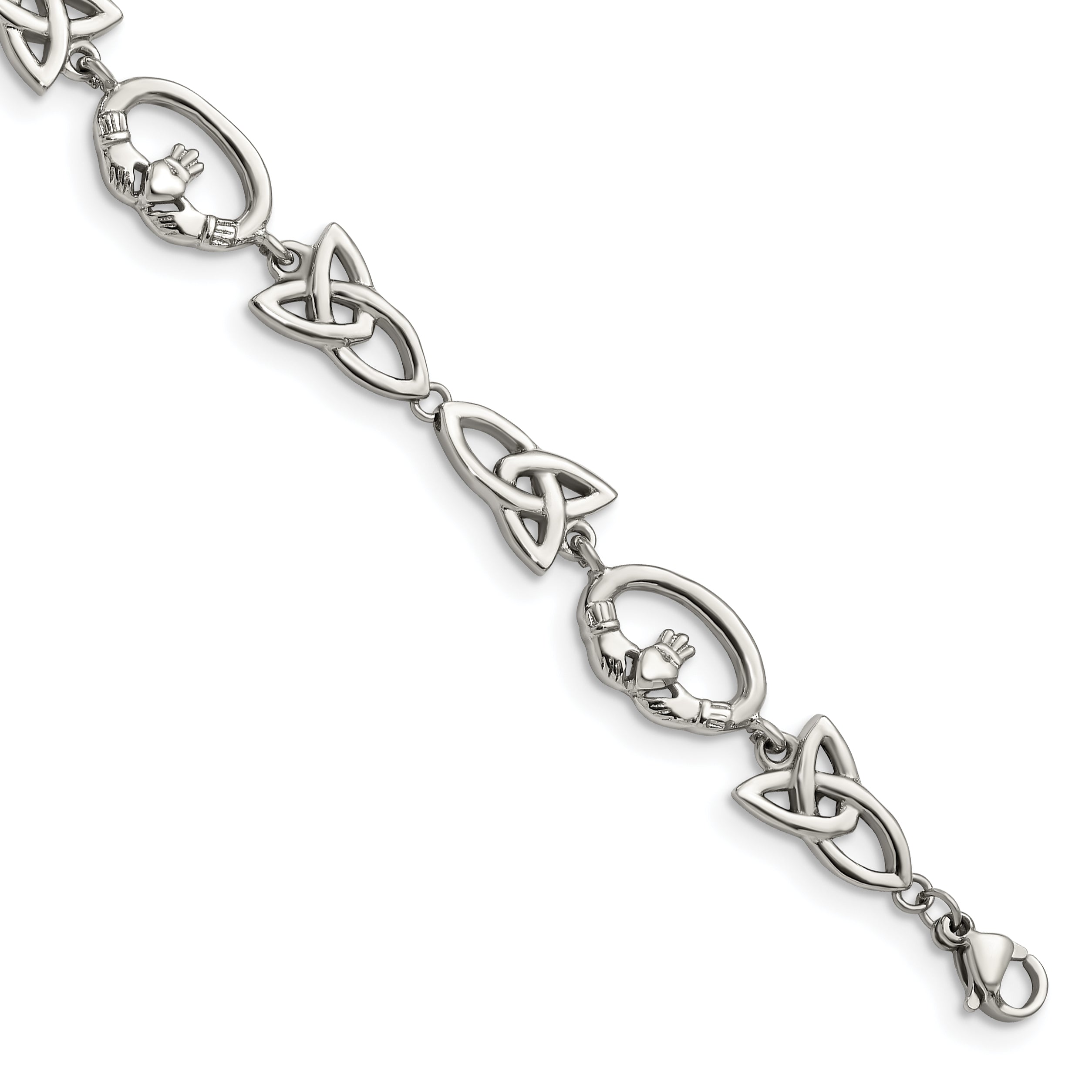 Chisel Stainless Steel Polished 7.75 inch Claddagh and Trinity Knot Bracelet