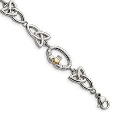 Stainless Steel Polished Yellow IP-plated Claddagh 7.75in Bracelet