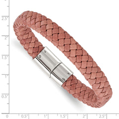 Chisel Stainless Steel Polished Light Brown Braided Leather 8.25 inch Bracelet