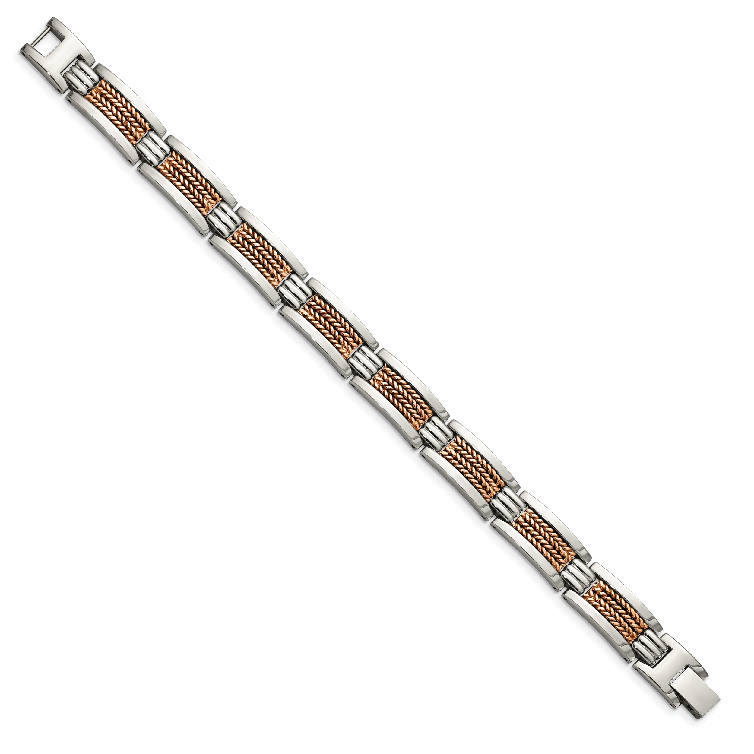 Chisel Stainless Steel Polished and Textured Rose IP-plated 8.5 inch Link Bracelet