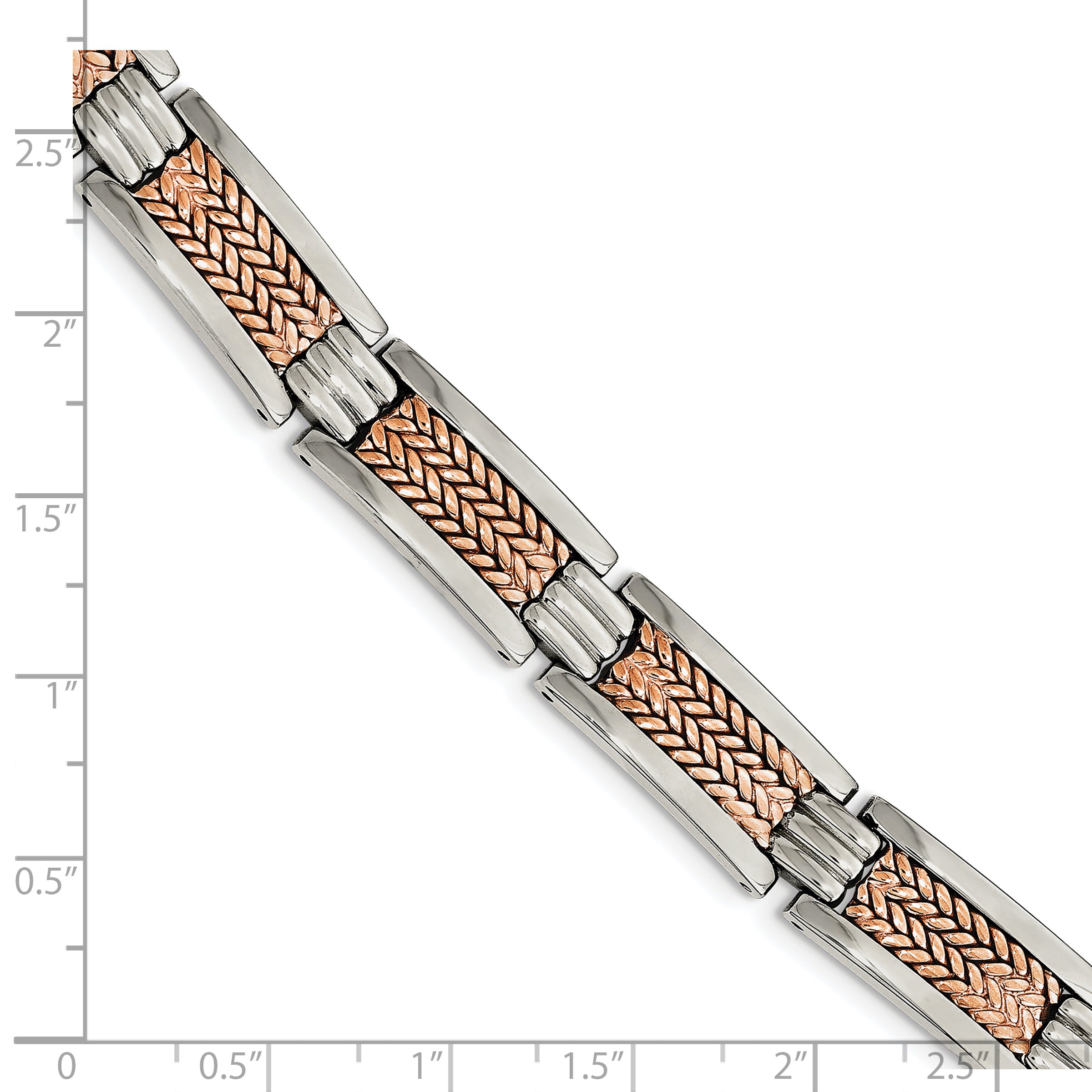 Chisel Stainless Steel Polished and Textured Rose IP-plated 8.5 inch Link Bracelet