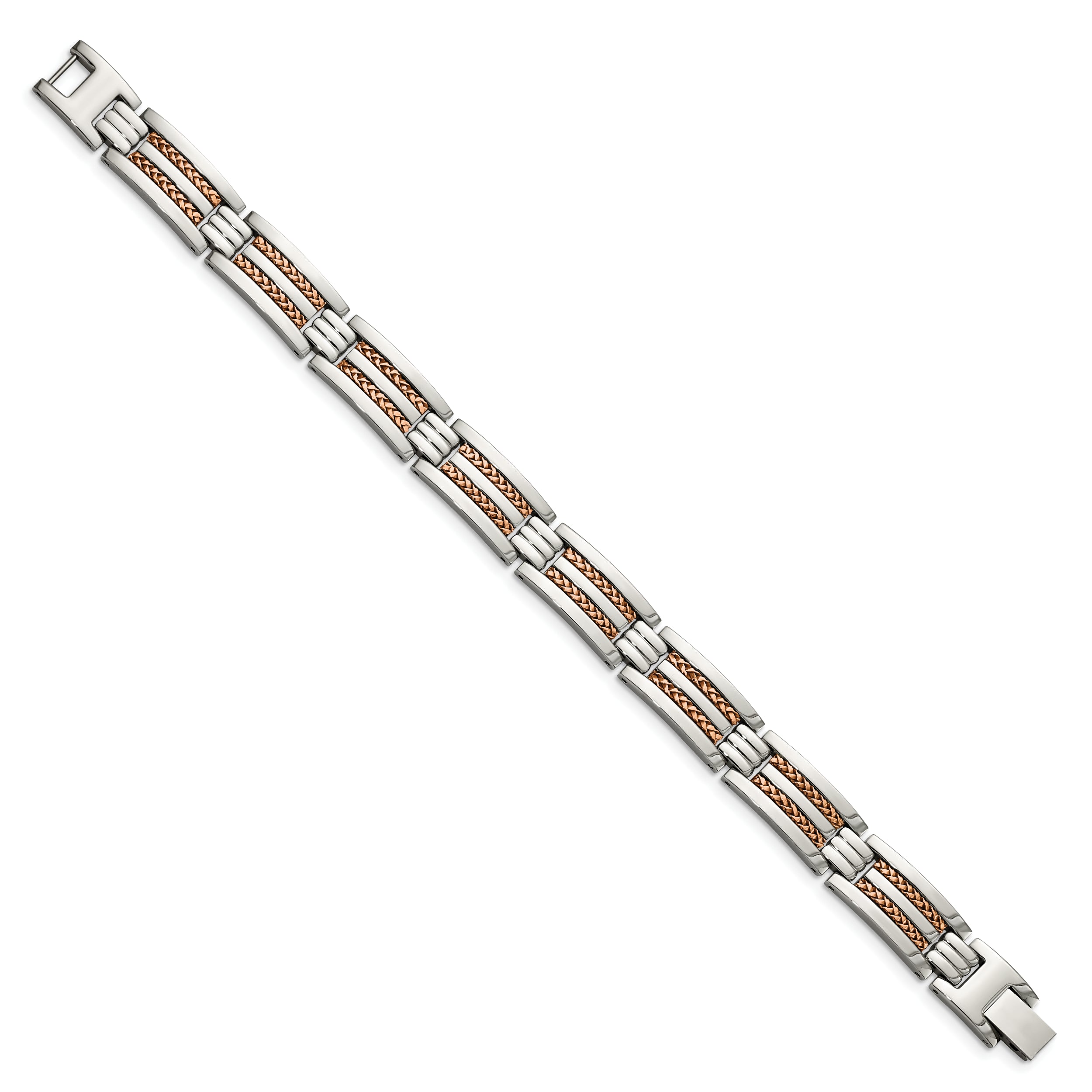 Chisel Stainless Steel Polished and Textured Rose IP-plated 8.5 inch Link Bracelet