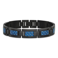 Chisel Stainless Steel Polished Black IP-plated with Blue Carbon Fiber Inlay 8.25 inch Link Bracelet