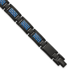 Chisel Stainless Steel Polished Black IP-plated with Blue Carbon Fiber Inlay 8.25 inch Link Bracelet