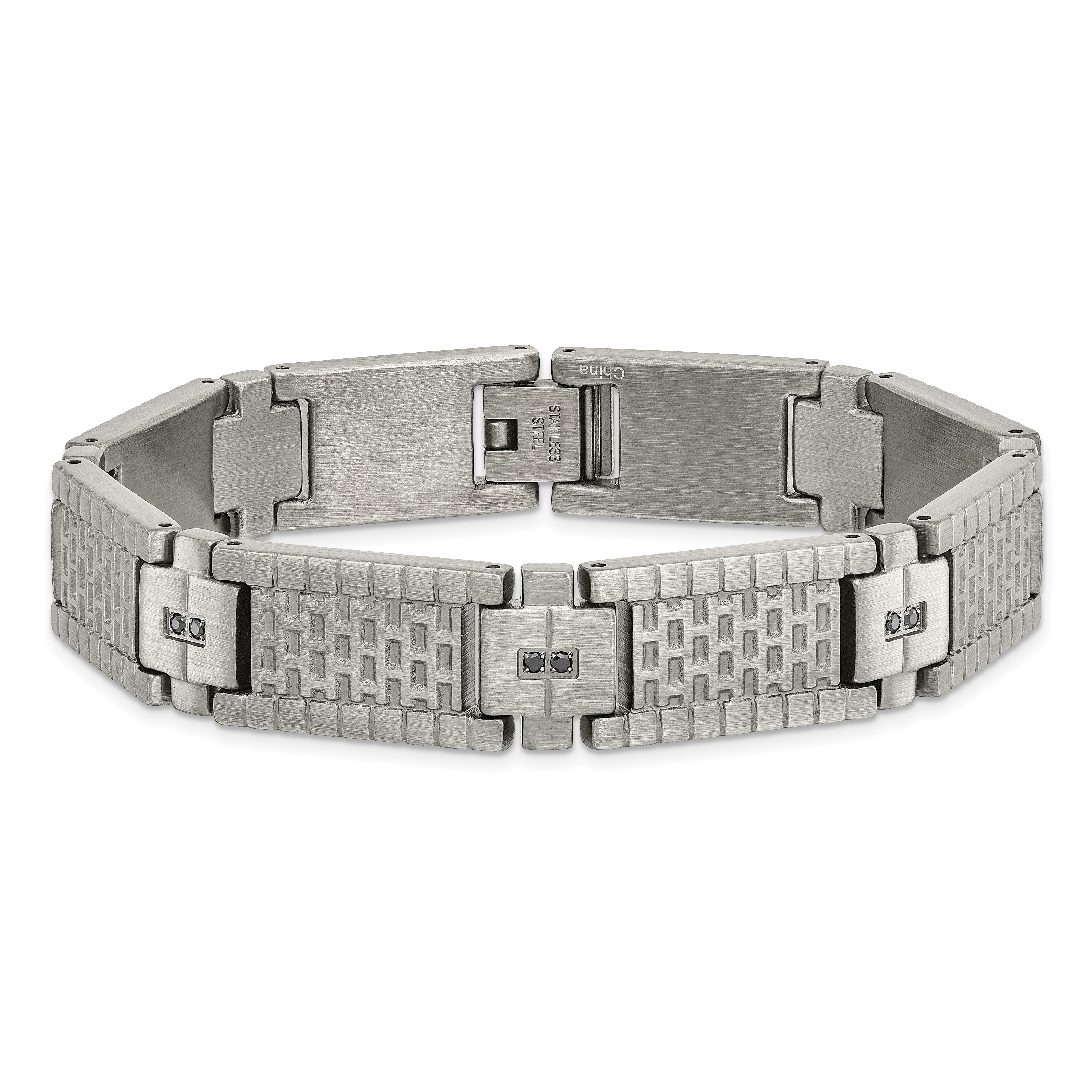 Stainless Steel Antiqued and Brushed with CZ 8.25in Bracelet