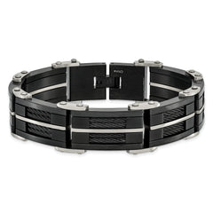 Chisel Stainless Steel Brushed and Polished Black IP-plated with Cable Inlay 8.75 inch Link Bracelet