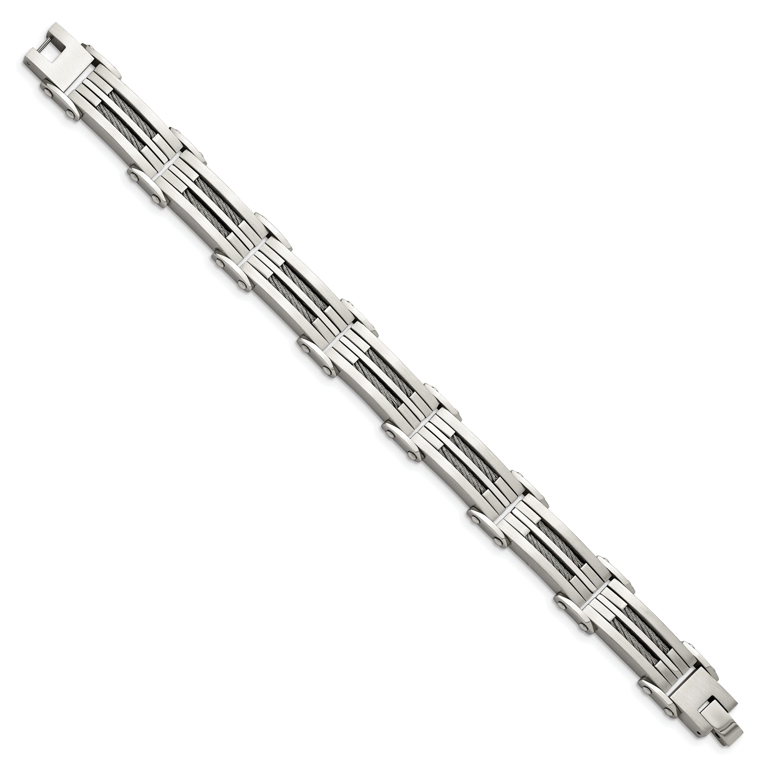 Chisel Stainless Steel Brushed and Polished with Cable Inlay 8.5 inch Bracelet