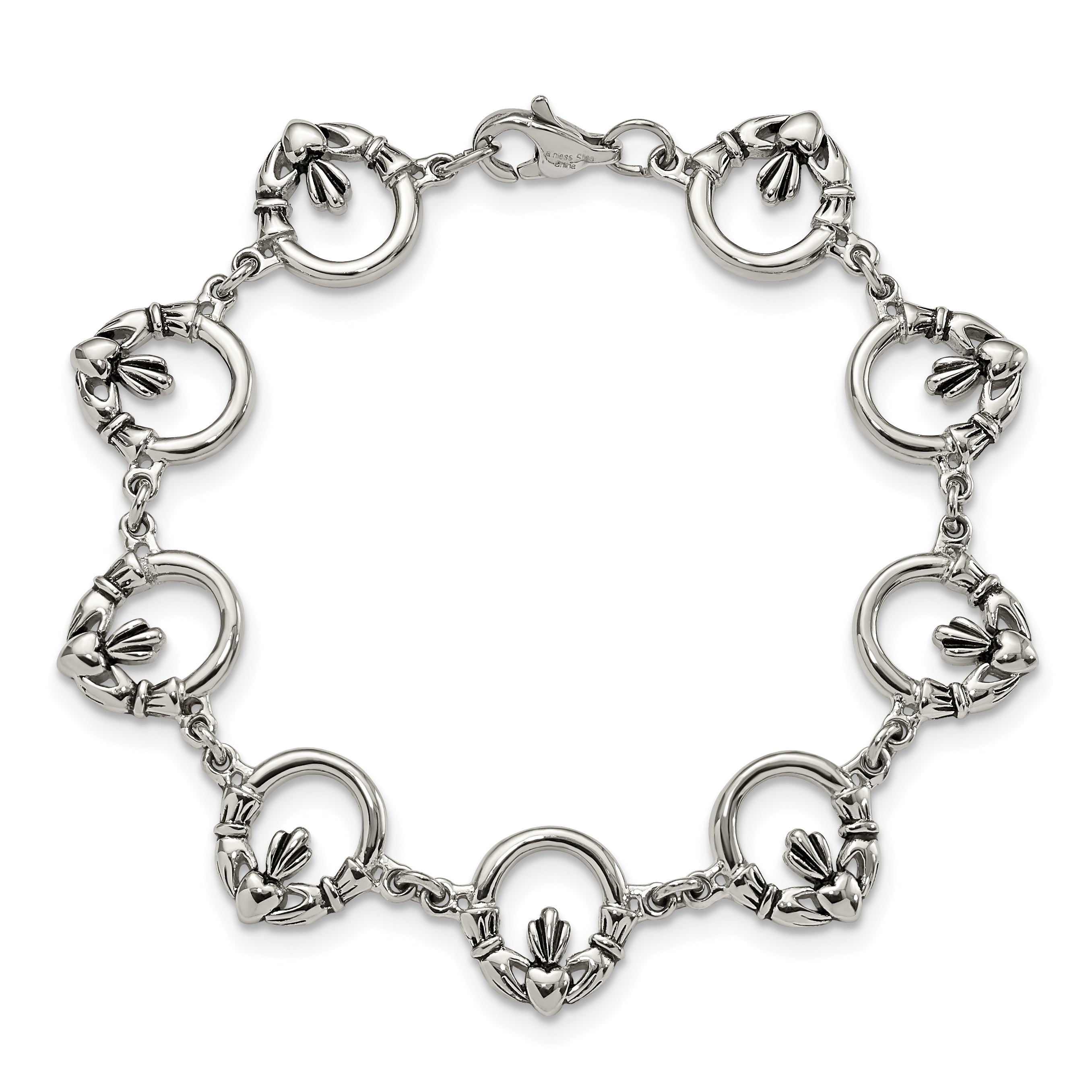 Stainless Steel Polished Claddagh 7.25in Bracelet