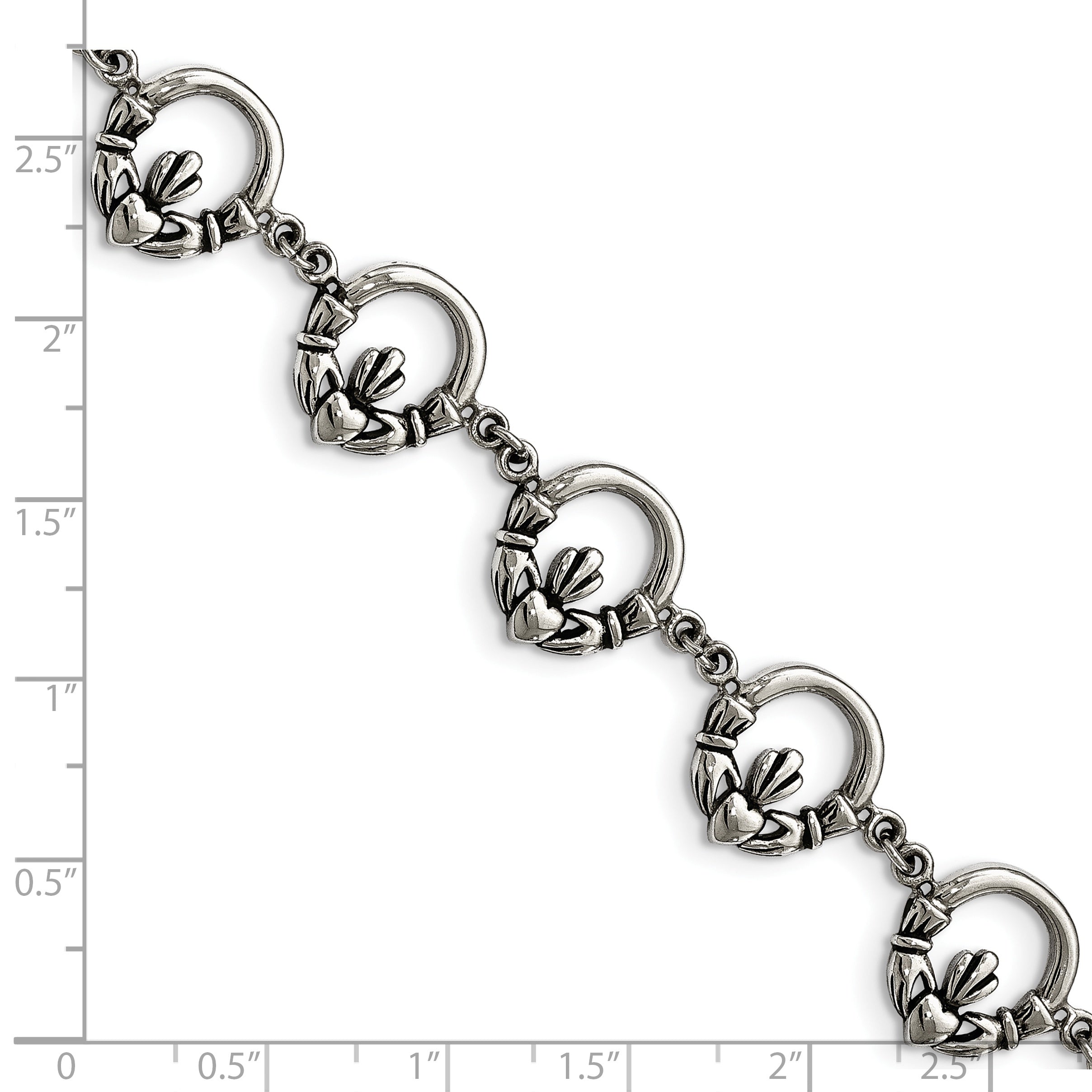 Stainless Steel Polished Claddagh 7.25in Bracelet