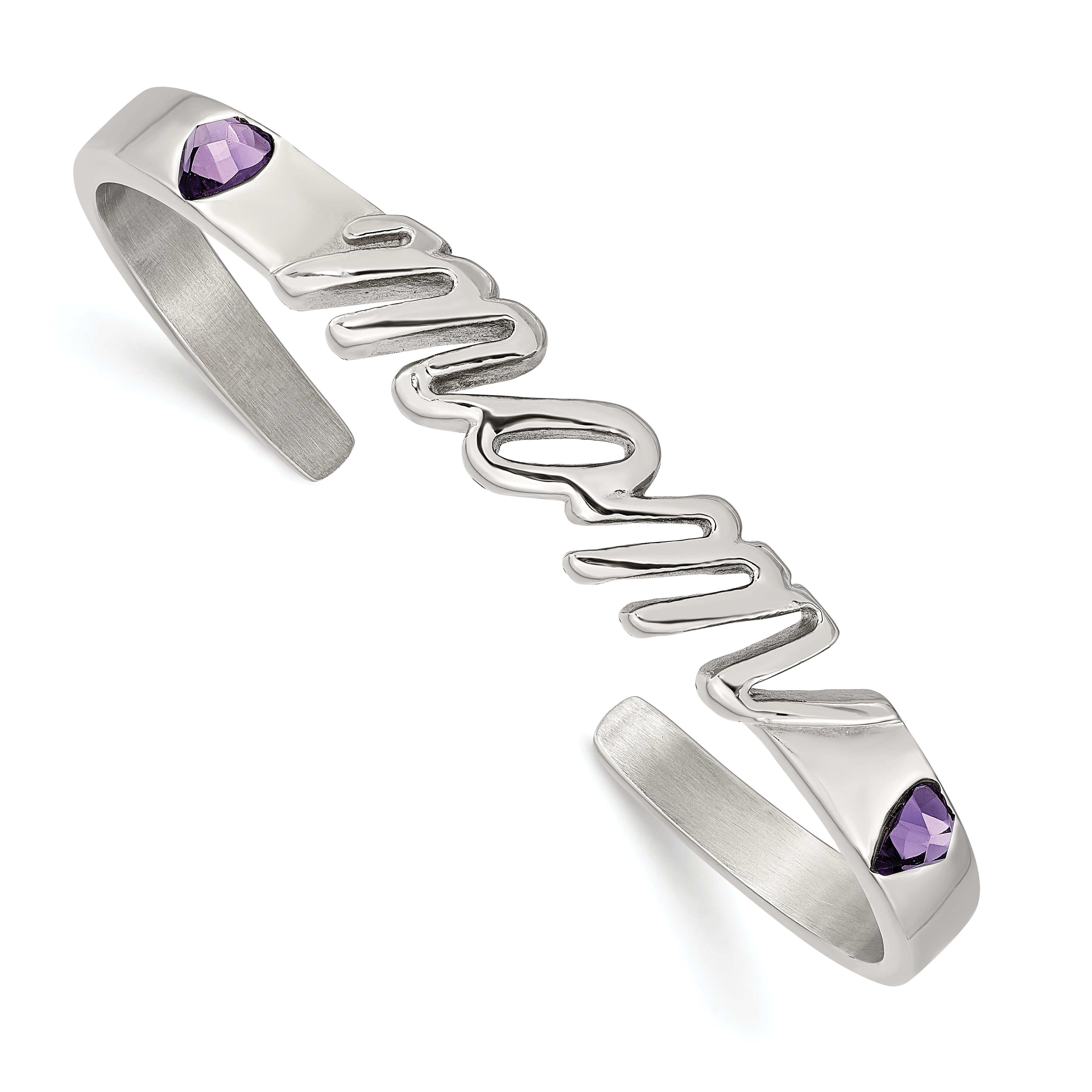 Stainless Steel Polished w/Purple CZ MOM Bangle