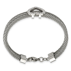 Chisel Stainless Steel Polished wire with CZ Heart 7.5 inch Bracelet