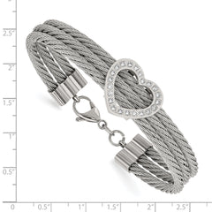 Chisel Stainless Steel Polished wire with CZ Heart 7.5 inch Bracelet