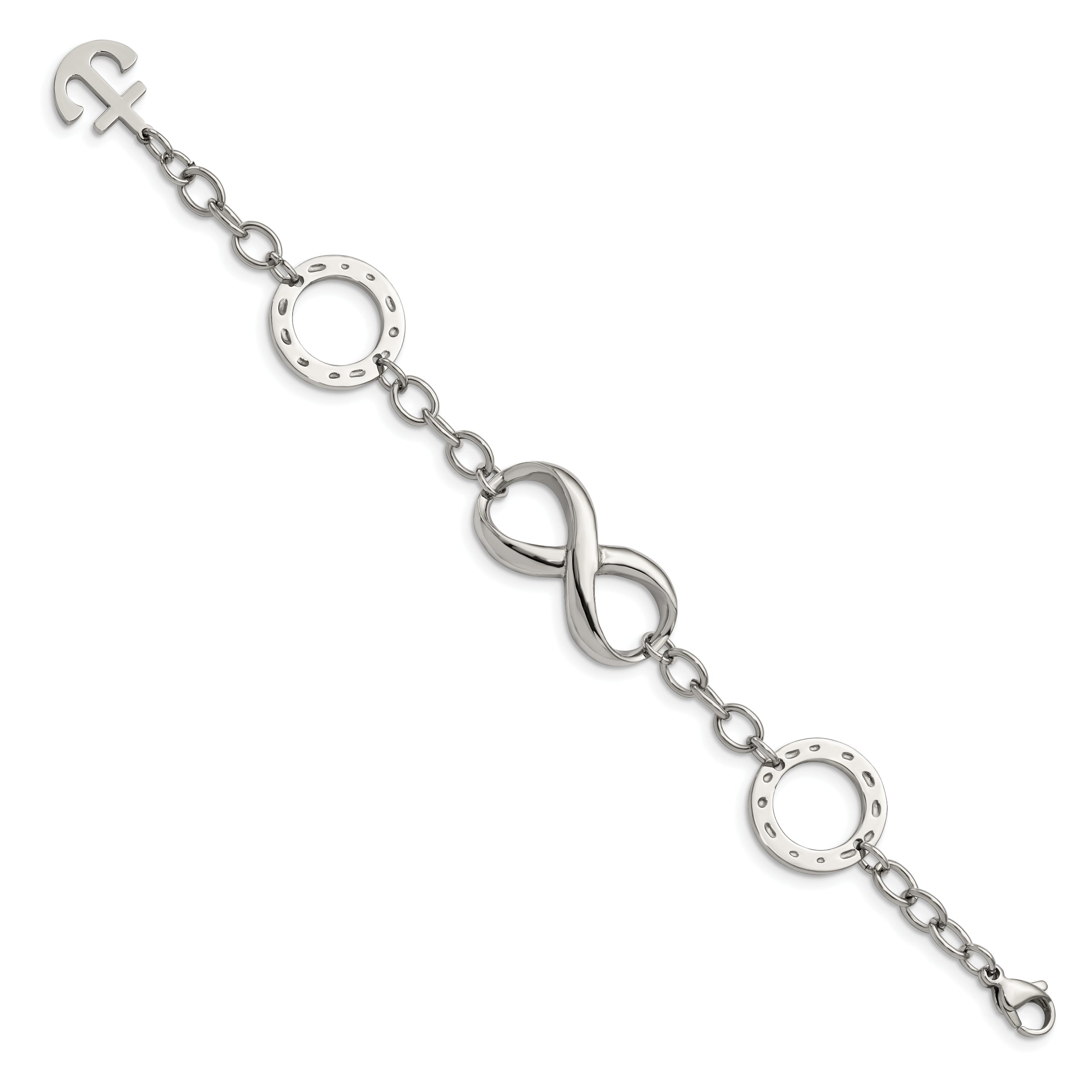 Stainless Steel Polished Infinity Symbol and Anchor 7in Bracelet