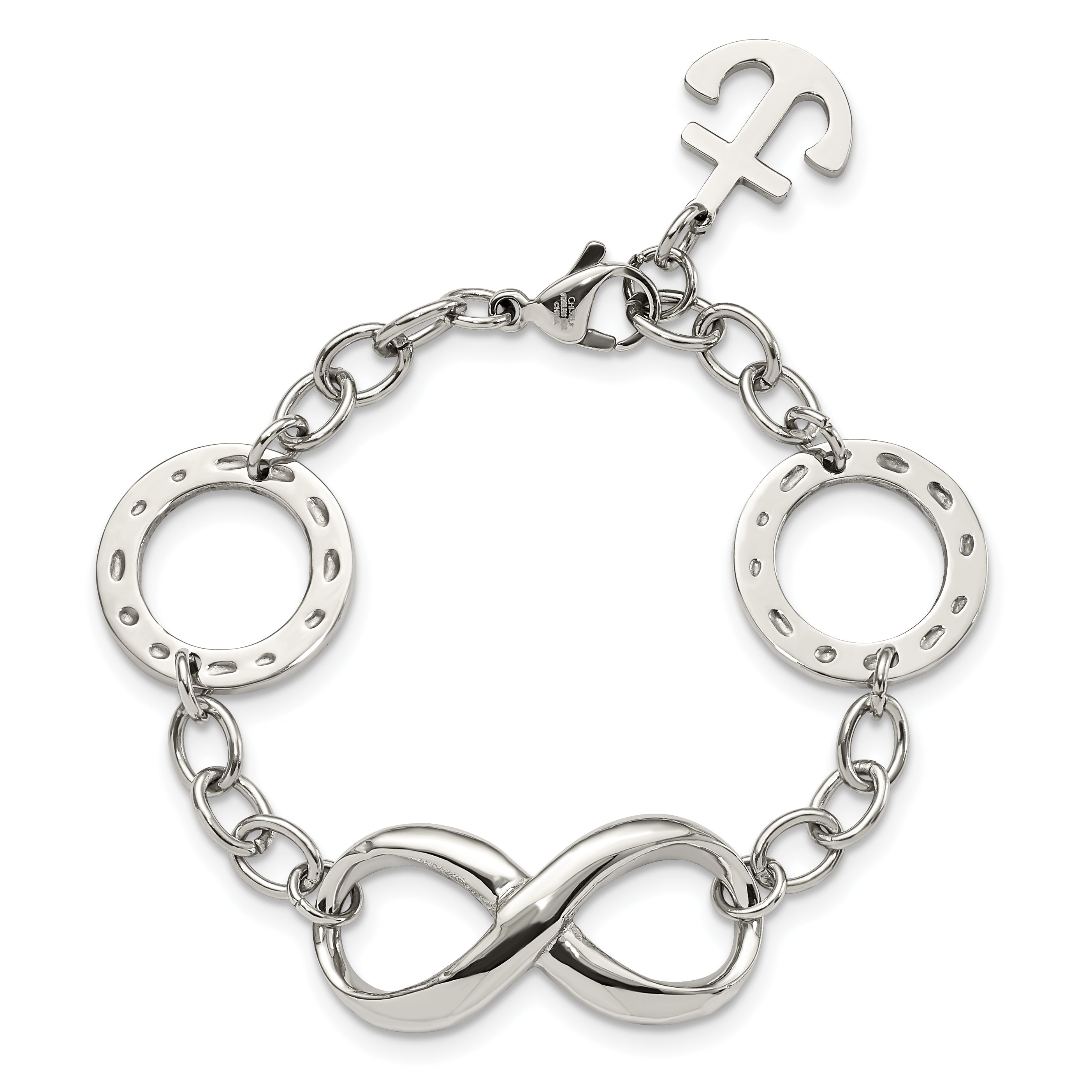 Stainless Steel Polished Infinity Symbol and Anchor 7in Bracelet