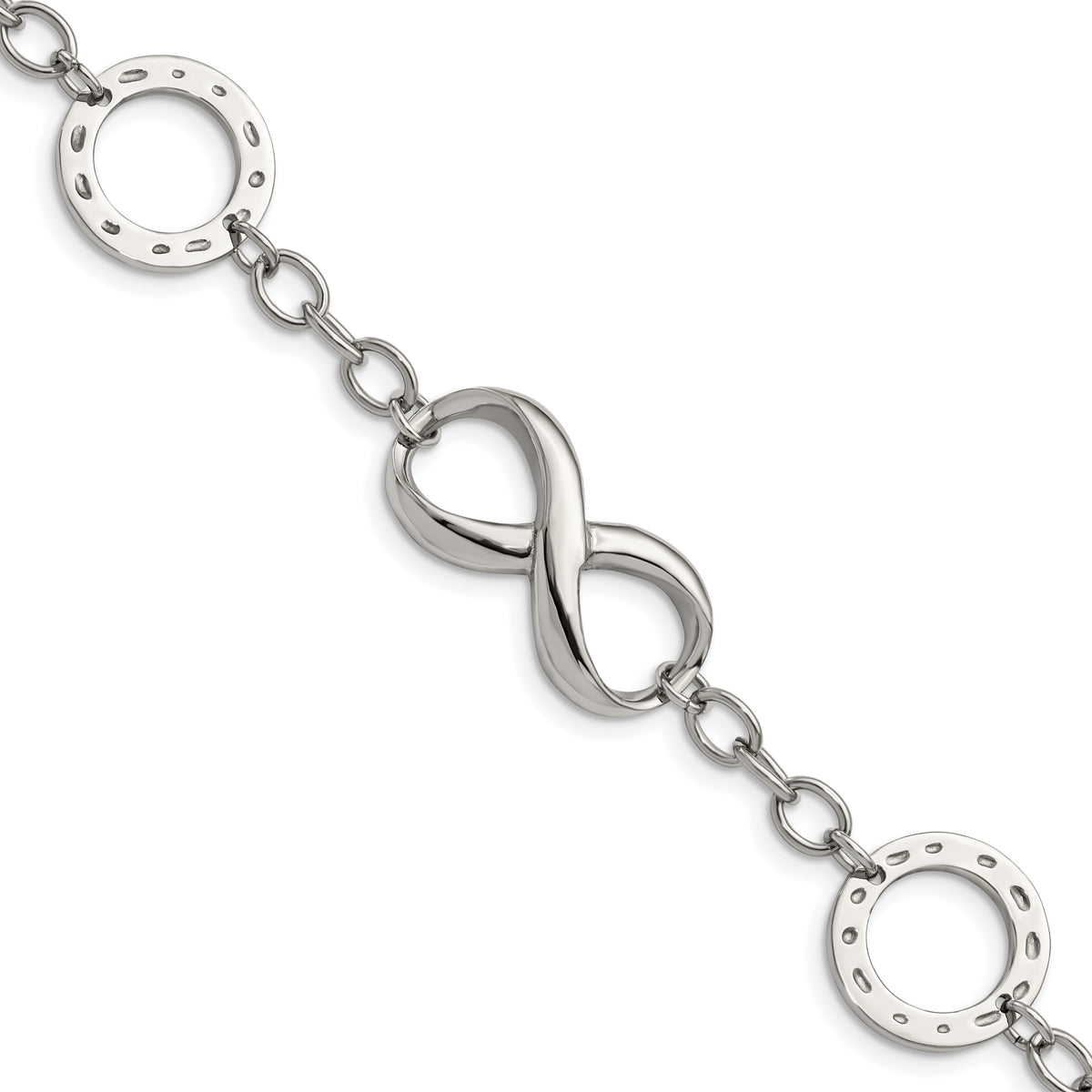 Stainless Steel Polished Infinity Symbol and Anchor 7in Bracelet