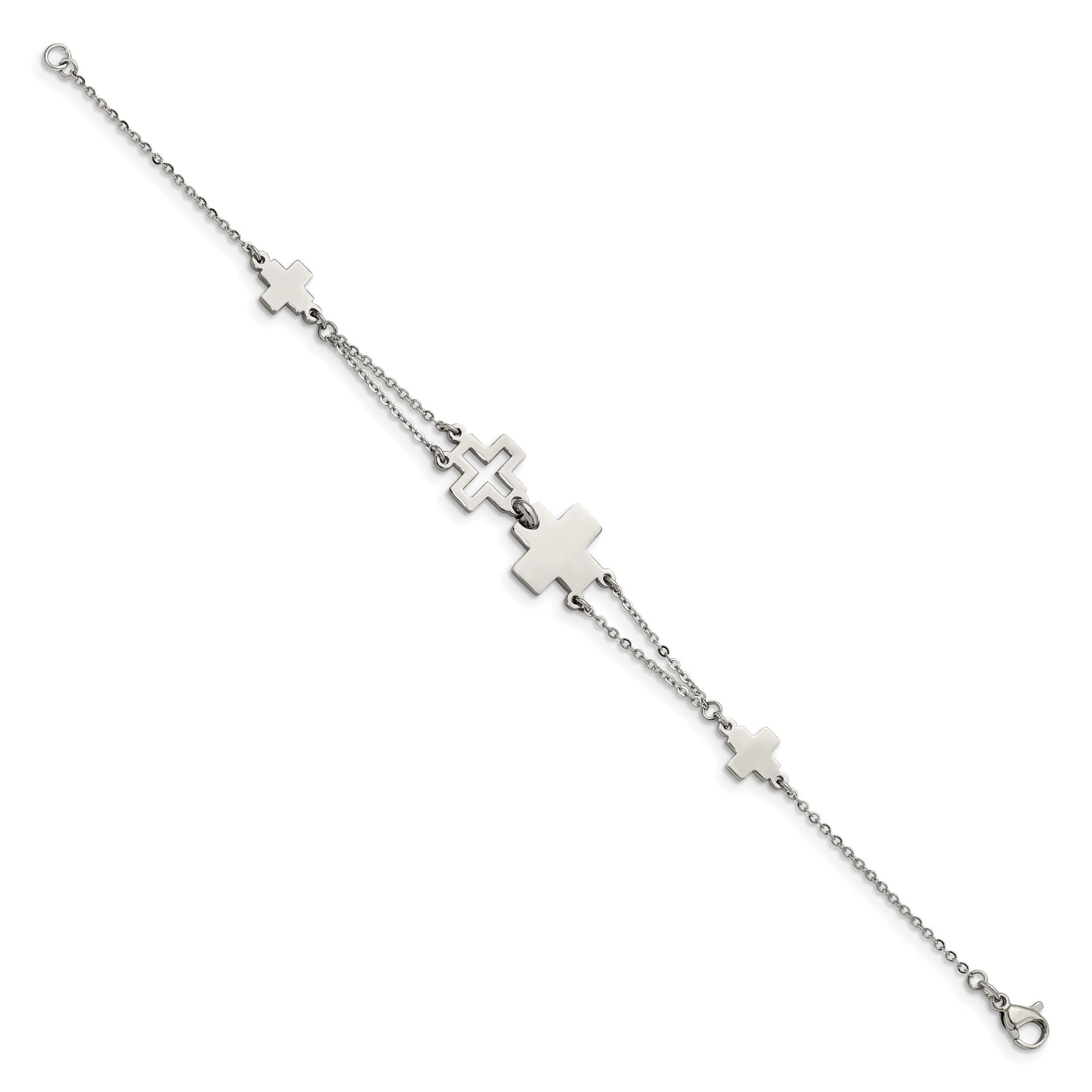 Stainless Steel Polished Cross 7.5in Bracelet