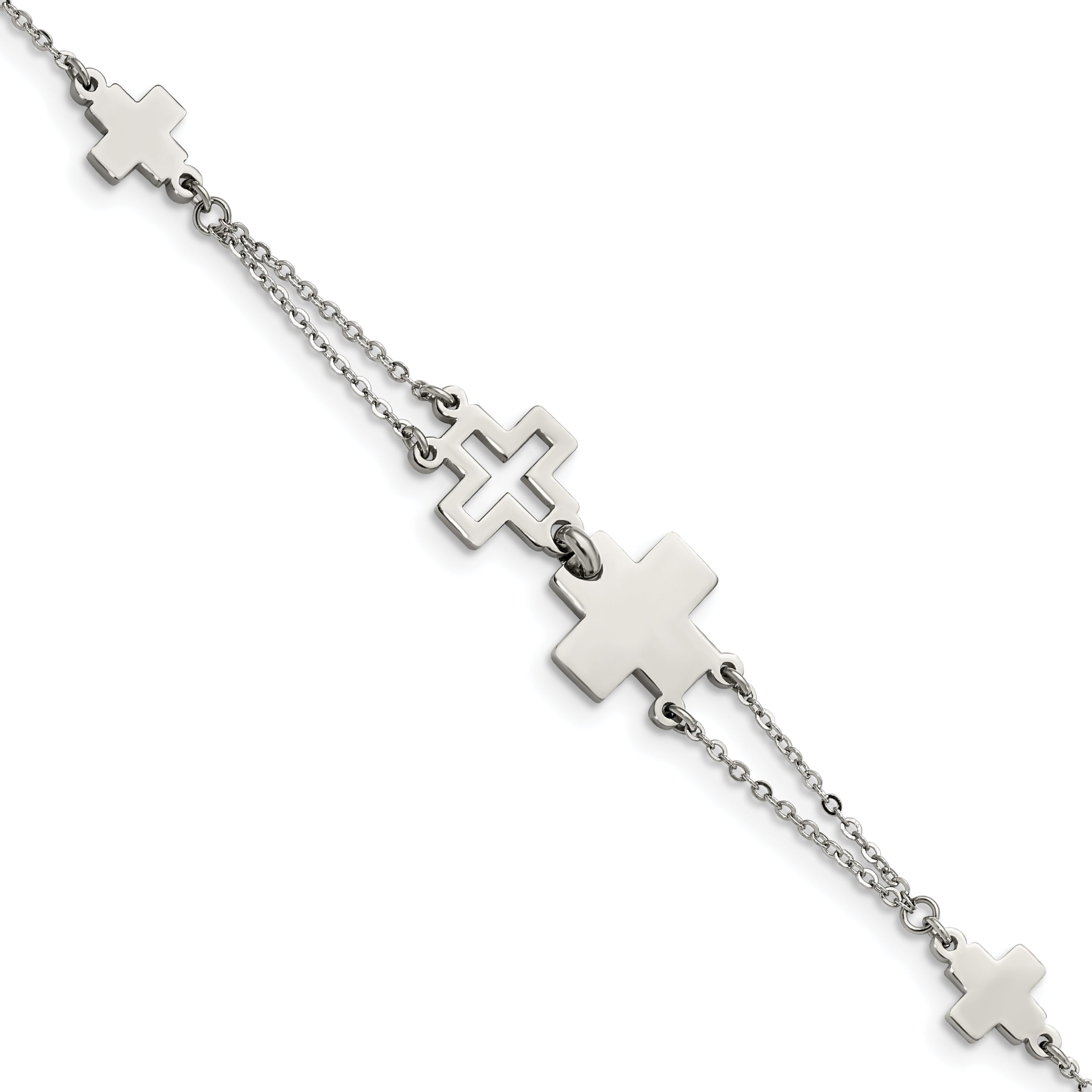 Stainless Steel Polished Cross 7.5in Bracelet