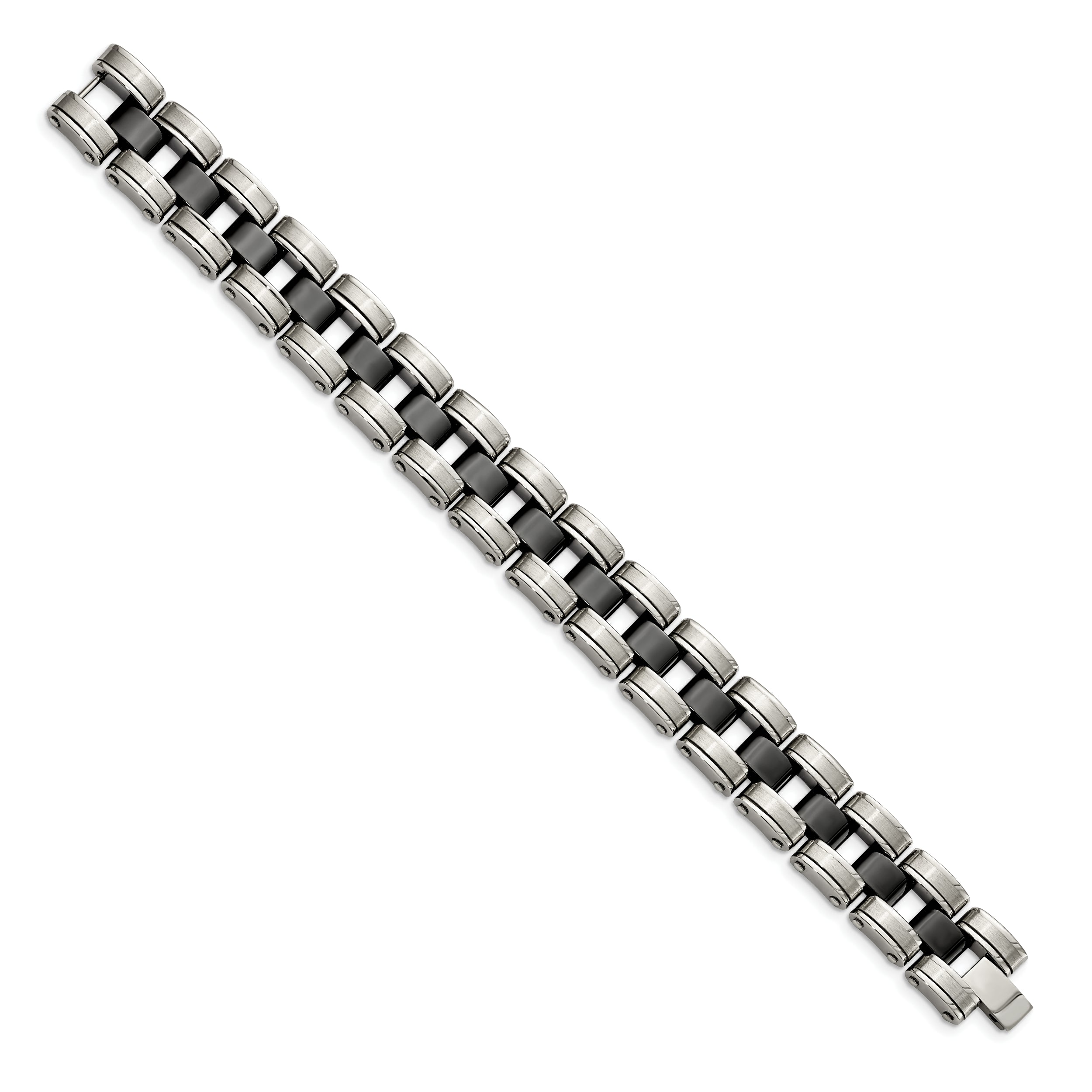 Chisel Stainless Steel Brushed and Polished with Black Ceramic 8.5 inch Link Bracelet