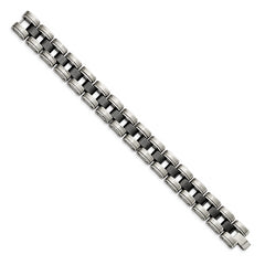 Chisel Stainless Steel Brushed and Polished with Black Ceramic 8.5 inch Link Bracelet