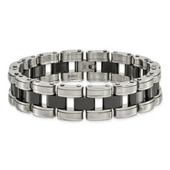 Chisel Stainless Steel Brushed and Polished with Black Ceramic 8.5 inch Link Bracelet