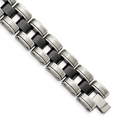 Chisel Stainless Steel Brushed and Polished with Black Ceramic 8.5 inch Link Bracelet