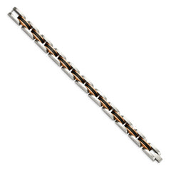 Chisel Stainless Steel Polished Black and Rose IP-plated 8.5 inch Link Bracelet