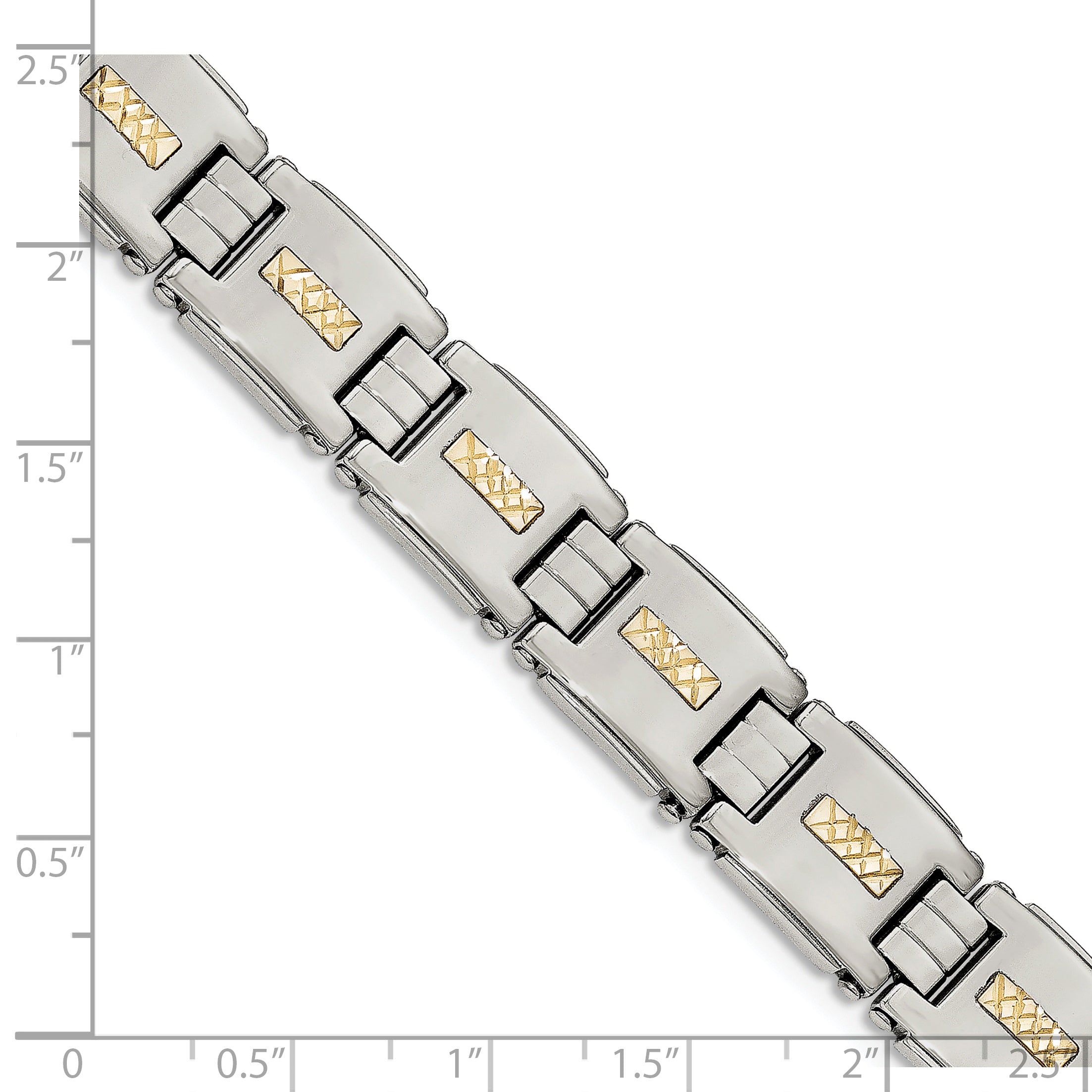 Chisel Stainless Steel Polished with Diamond-cut 14k Gold Inlay 8 inch Link Bracelet