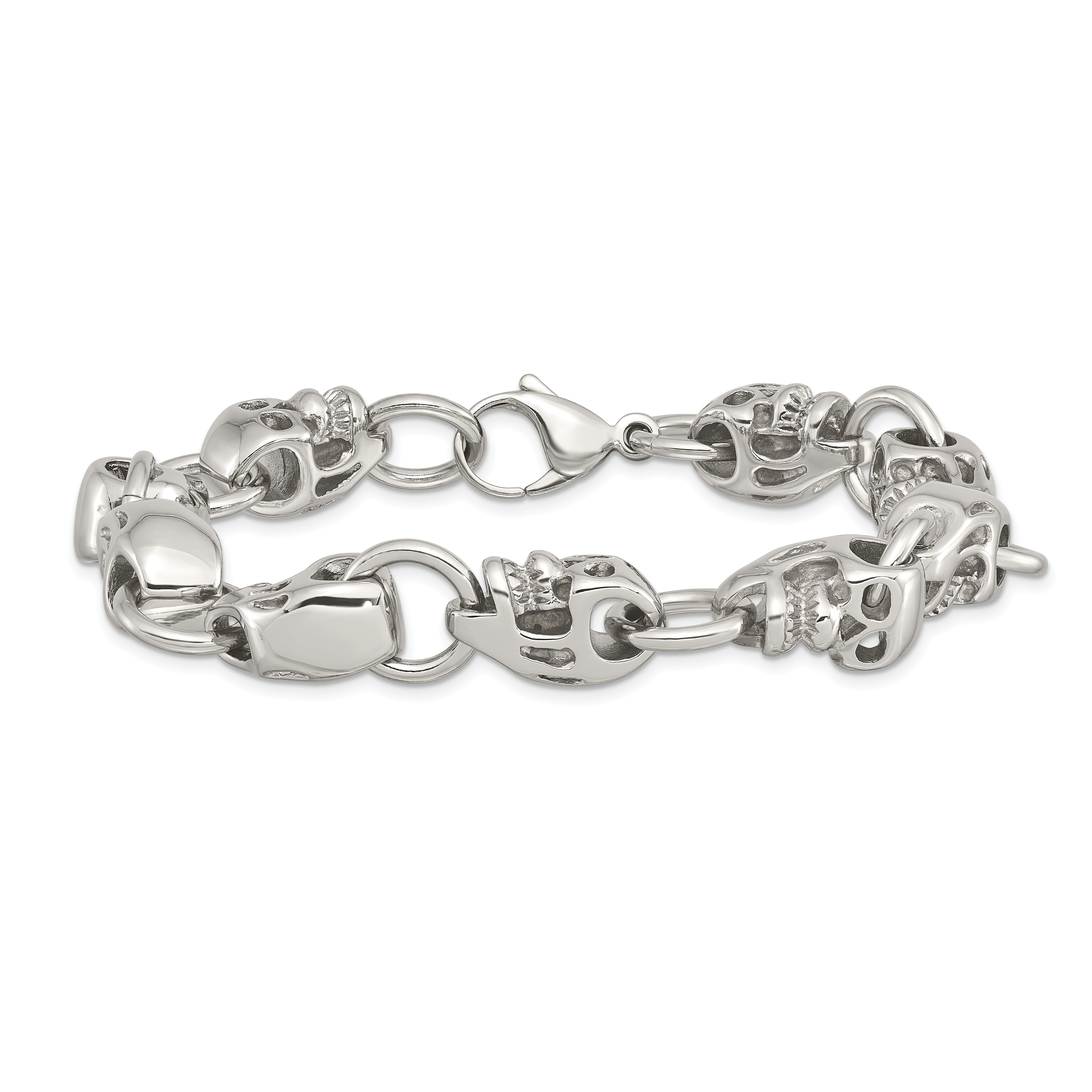 Chisel Stainless Steel Polished Skull Link 8.75 inch Bracelet