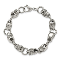 Chisel Stainless Steel Polished Skull Link 8.75 inch Bracelet