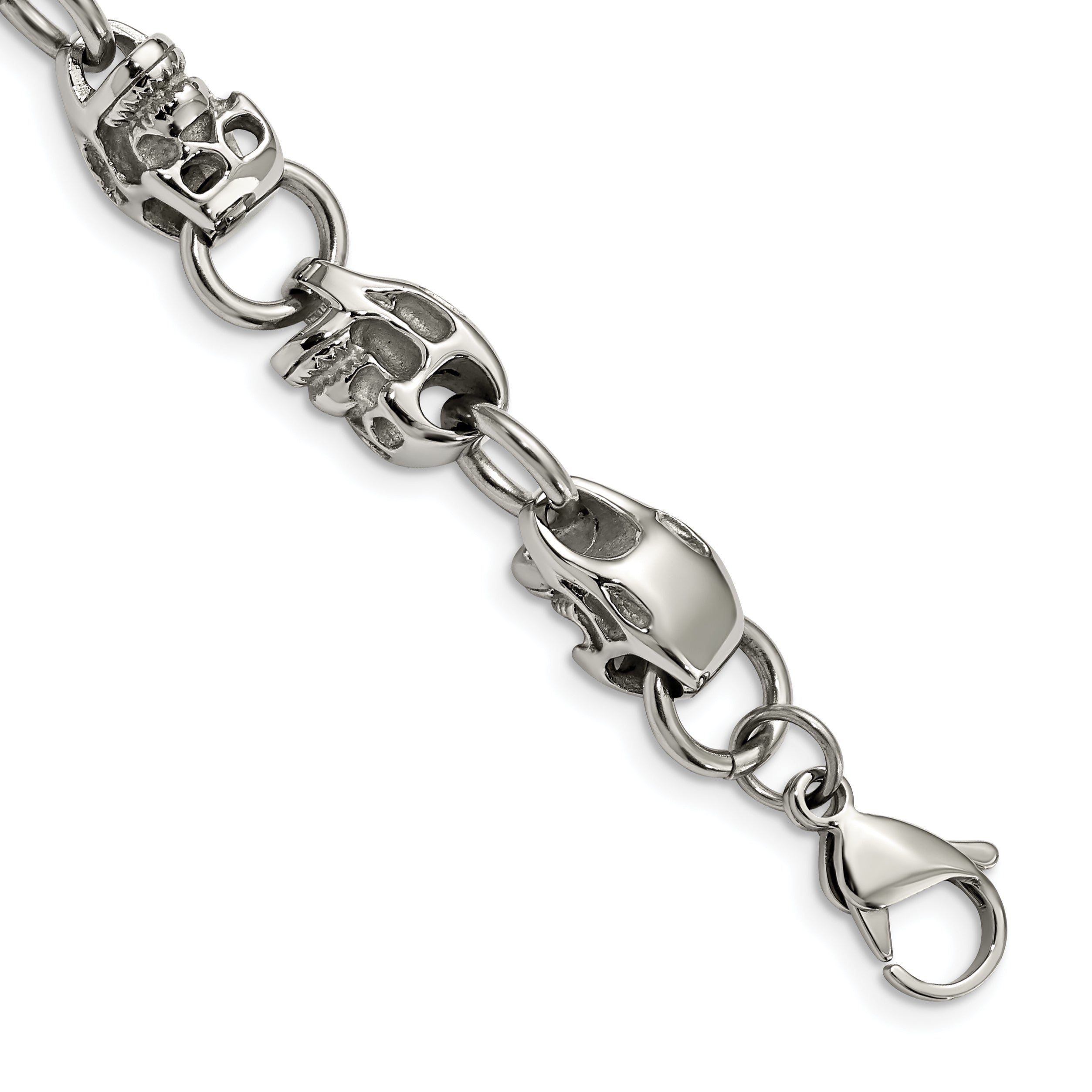 Chisel Stainless Steel Polished Skull Link 8.75 inch Bracelet