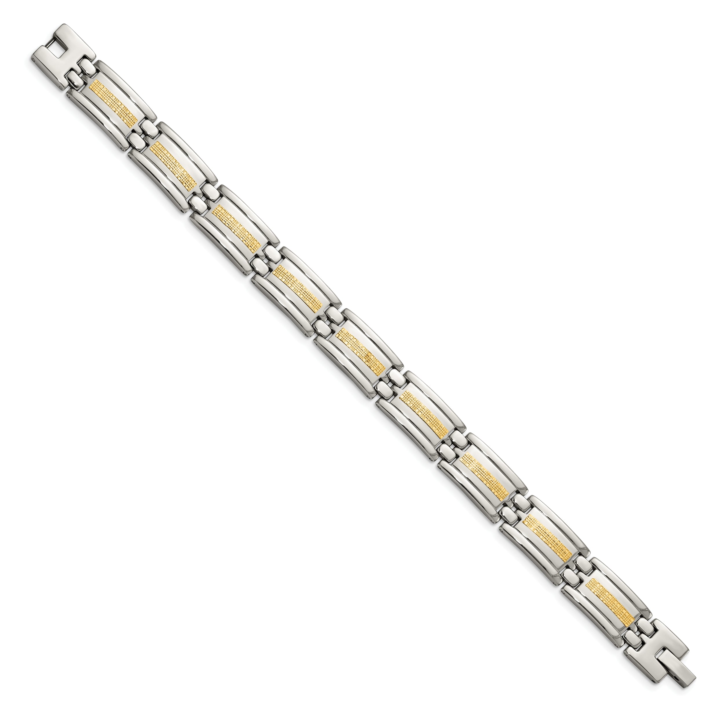 Chisel Stainless Steel Polished with 14k Gold Inlay 8.75 inch Link Bracelet