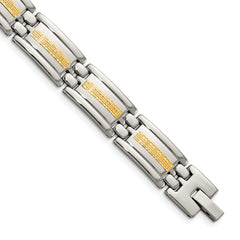 Chisel Stainless Steel Polished with 14k Gold Inlay 8.75 inch Link Bracelet