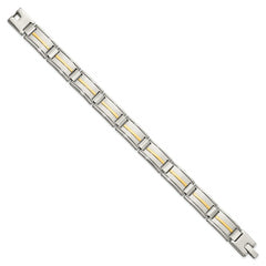 Chisel Stainless Steel with 14k Gold Accent Brushed and Polished 8.75 inch Link Bracelet