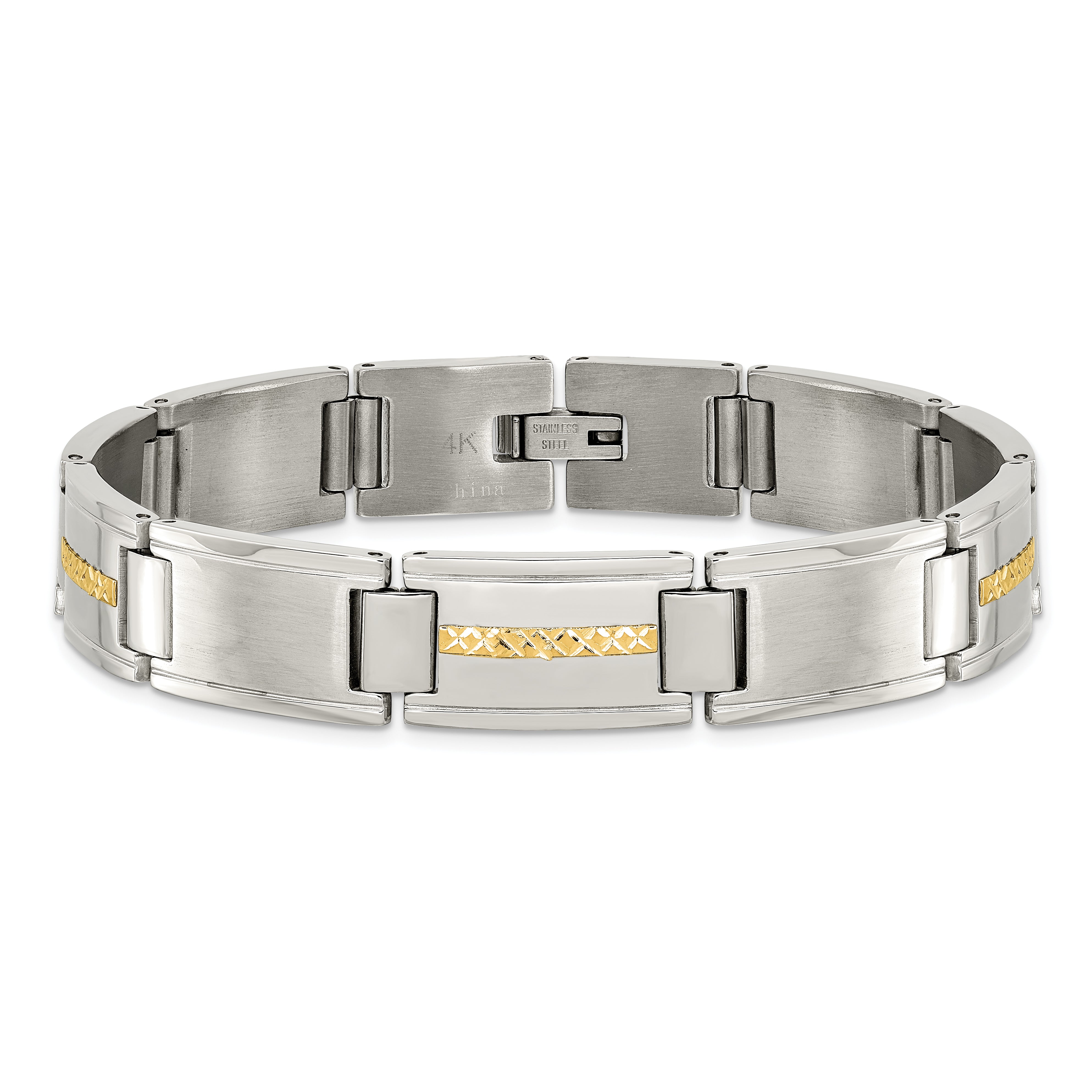 Chisel Stainless Steel with 14k Gold Accent Brushed and Polished 8.75 inch Link Bracelet