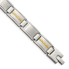 Chisel Stainless Steel with 14k Gold Accent Brushed and Polished 8.75 inch Link Bracelet