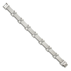 Chisel Stainless Steel Polished and Textured with Black CZ 8.5 inch Link Bracelet