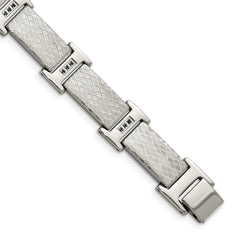 Chisel Stainless Steel Polished and Textured with Black CZ 8.5 inch Link Bracelet