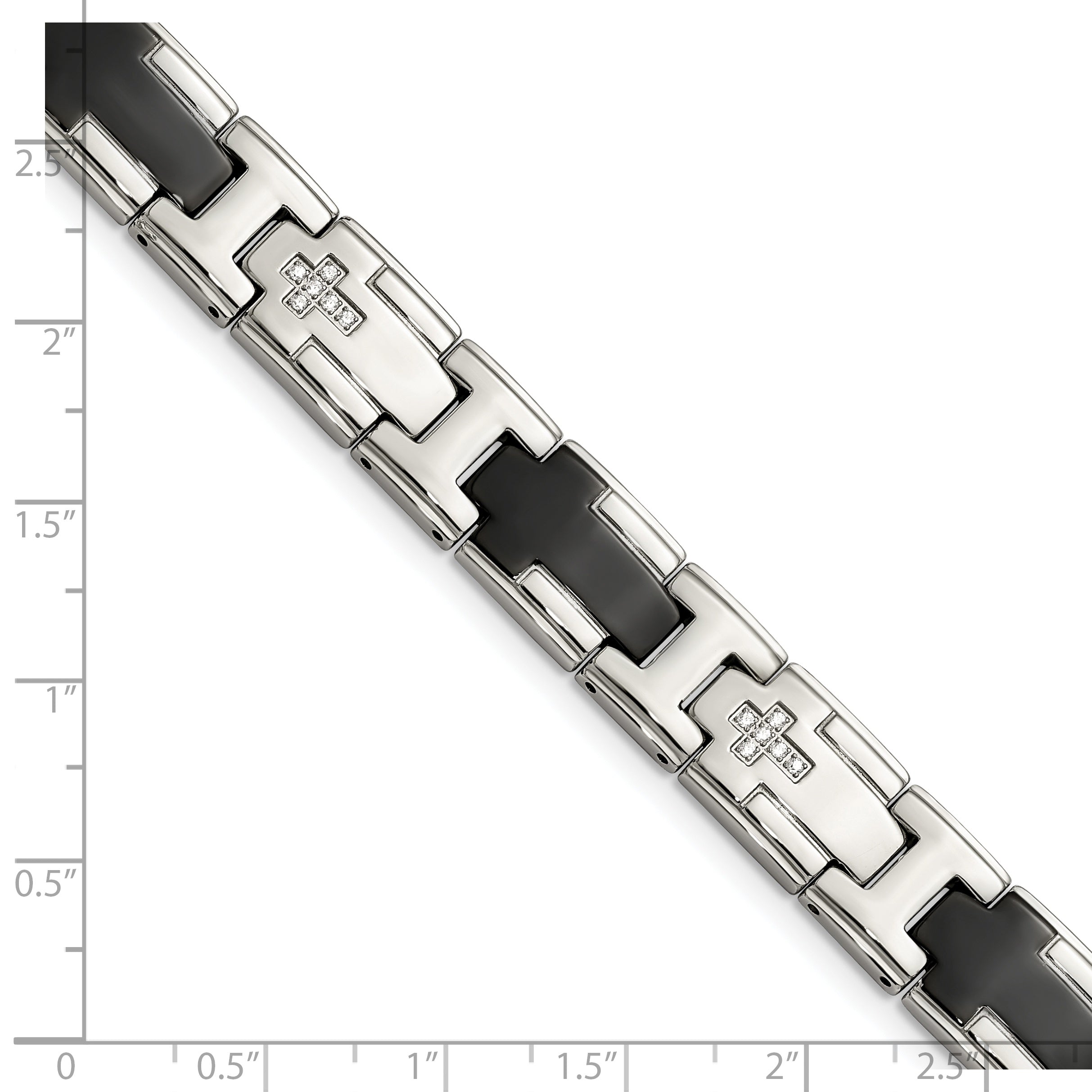 Chisel Stainless Steel Polished Black IP-plated with CZ 8.5 inch Cross Link Bracelet