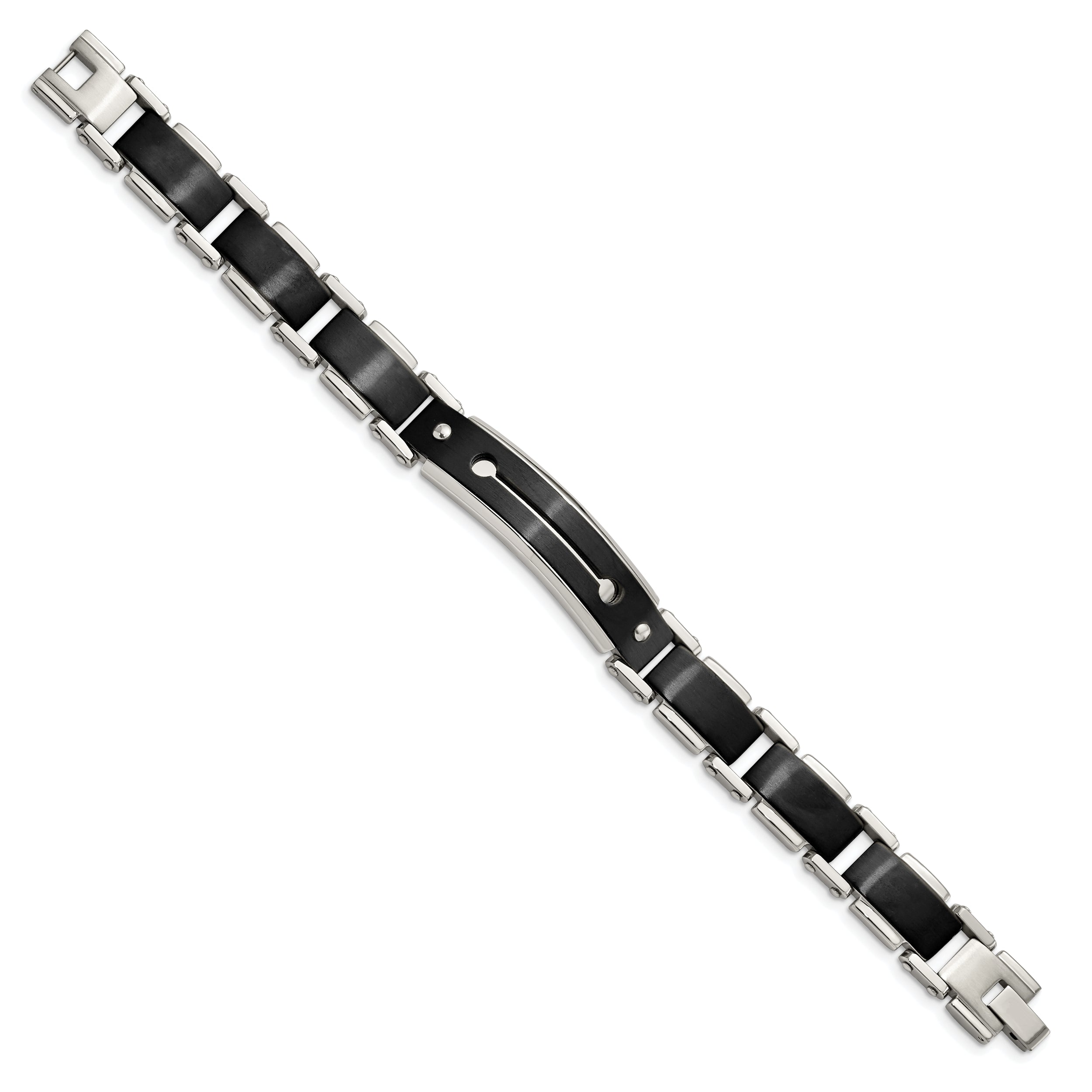 Stainless Steel Brushed and Polished Black IP-plated 8.5in Bracelet