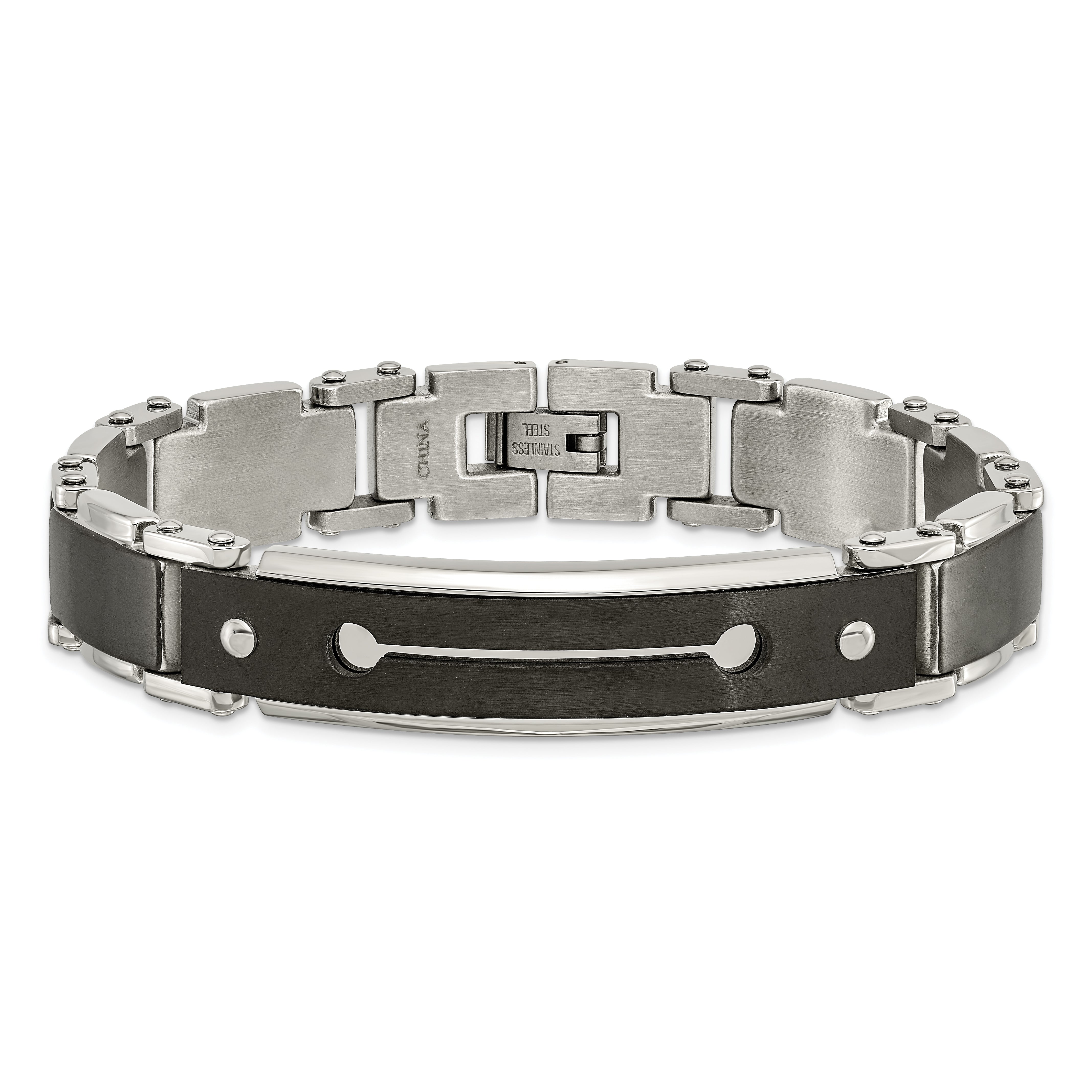 Stainless Steel Brushed and Polished Black IP-plated 8.5in Bracelet