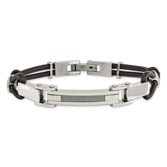 Stainless Steel 9in Polished with Wire Inlay and PU Cord Bracelet