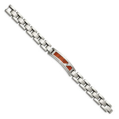 Chisel Stainless Steel Brushed and Polished with Wood Inlay and CZ 8.5 inch Link ID Bracelet