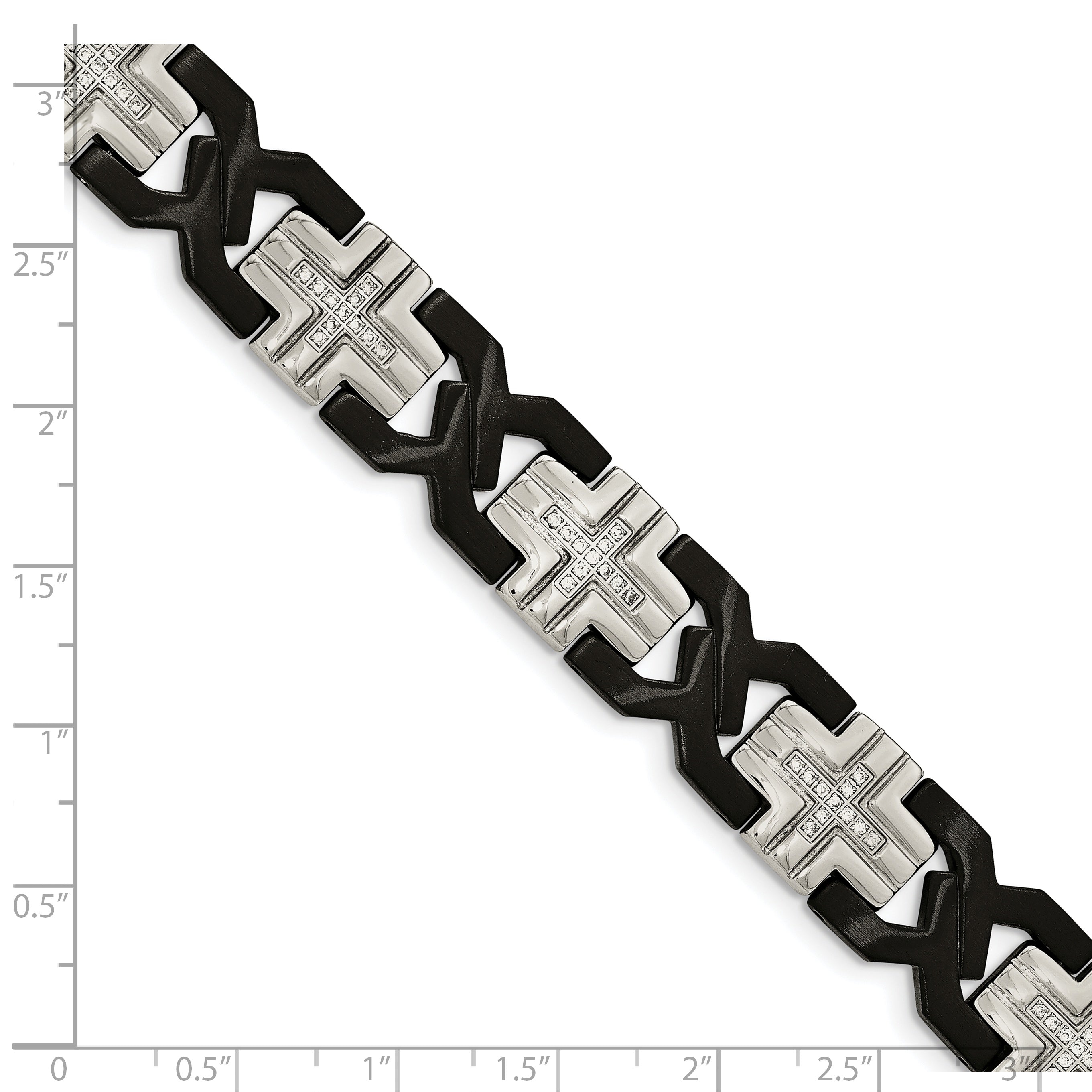 Chisel Stainless Steel Brushed and Polished Black IP-plated with CZ 8.25 inch Cross Link Bracelet